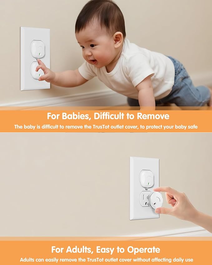 Outlet Covers Baby Proofing, 24 Pack Plug Covers Baby Proofing, Outlet Plug Covers for US 3-Prong to Prevent Electric Shock, Outlet Covers for Home, Office, School, Toddlers & Babies, White