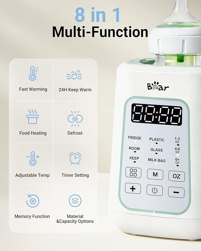 Bear Bottle Warmer, Baby Milk Warmer Breastmilk Bag Formula Fast Warming for New Born Baby Bottles, Time Temp Control Automatic Shut Off at Home Use