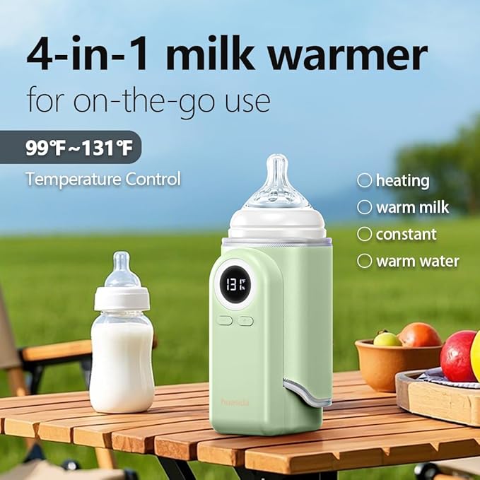 Portable Baby Bottle Warmer 4-in-1 Fast Heating Baby Milk Warmer for Breastmilk or Formula with Heating Warm Milk Constant and Warm Water Function (Green)