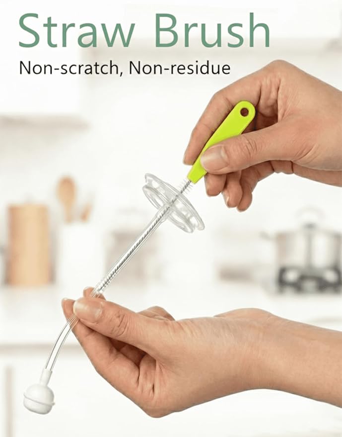 Baby Bottle Brush, 5 in 1 Bottle Cleaner Brush Set with Nylon and Silicone Bottle Brush, Straw Brush, Bottle Brush with Nipple Cleaner and Suction Cup, Cup Lid Cleaner Brushes Kit, BPA-Free (Green)