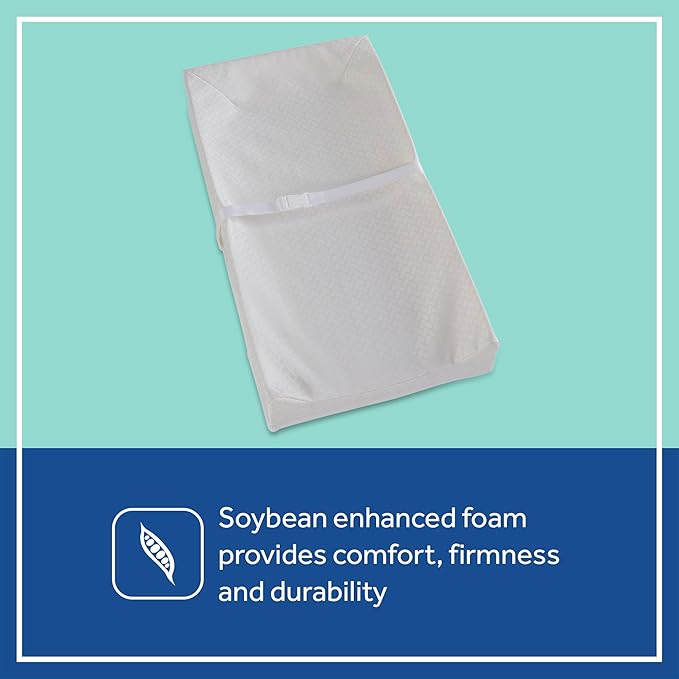 Sealy Baby Cotton Comfort Waterproof 3-Sided Contoured Diaper Changing Pad for Dresser or Table, Durable Easy to Clean Surface, Eco Friendlier Cover & Soy-Enhanced Foam, Made in USA - White, 32x16”