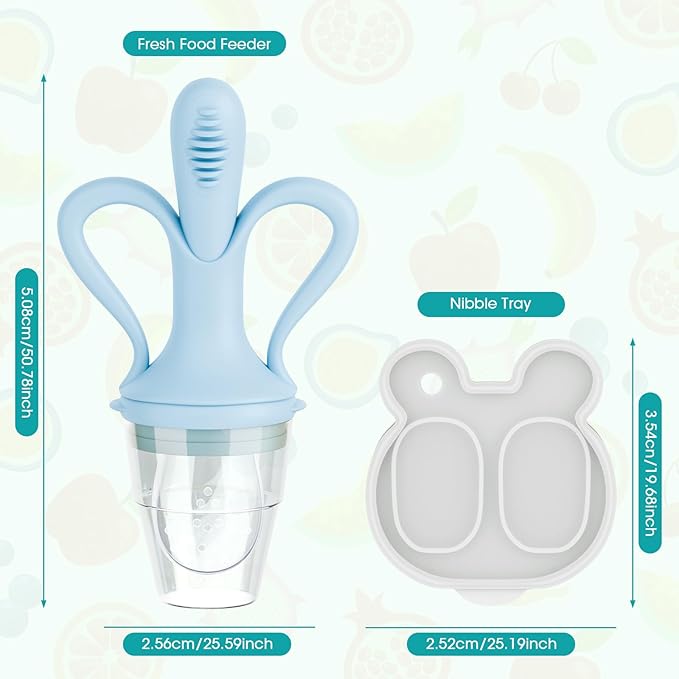 JEXFUN Baby Fruit Feeder & Breastmilk Popsicle Mold Set, Silicone Food Feeder Pacifier for Cooling Relief with 3 Replaceable Pouches, BPA-Free Teething Toy for Safe Infant Self Feeding (Sky Blue)