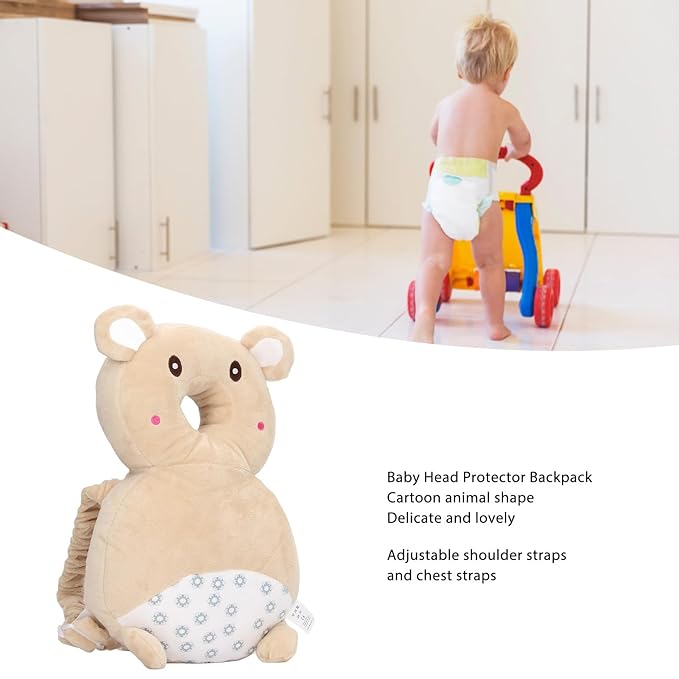 Baby Head Protector Backpack, Cartoon Animal Head Cushion Pad Soft Breathable Adjustable with Strap Toddler Infant Head Protector Backpack Wear for Walking Crawling