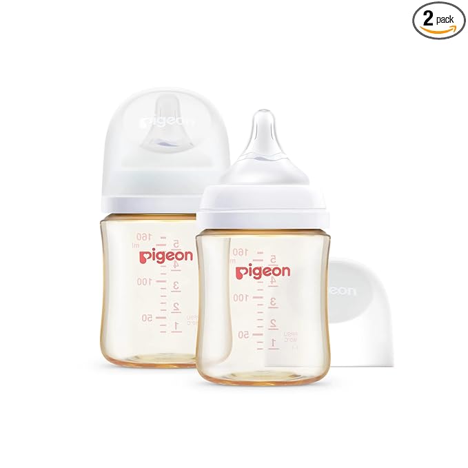 Pigeon PPSU Nursing Baby Bottle Wide Neck, Anti-Colic, Streamlined Body, Natural Feel, Easy to Clean, 5 Oz (Pack of 2), Includes 2pcs SS Nipples (0m+)