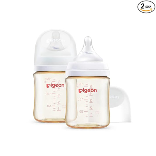 Pigeon PPSU Nursing Baby Bottle Wide Neck, Anti-Colic, Streamlined Body, Natural Feel, Easy to Clean, 5 Oz (Pack of 2), Includes 2pcs SS Nipples (0m+)