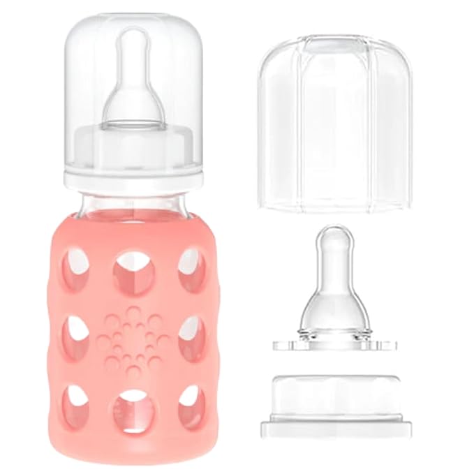 Lifefactory Glass Baby Bottle BPA Free | Protective Silicone Sleeve | 4 oz Pack of 2 | Cantaloupe, Banana