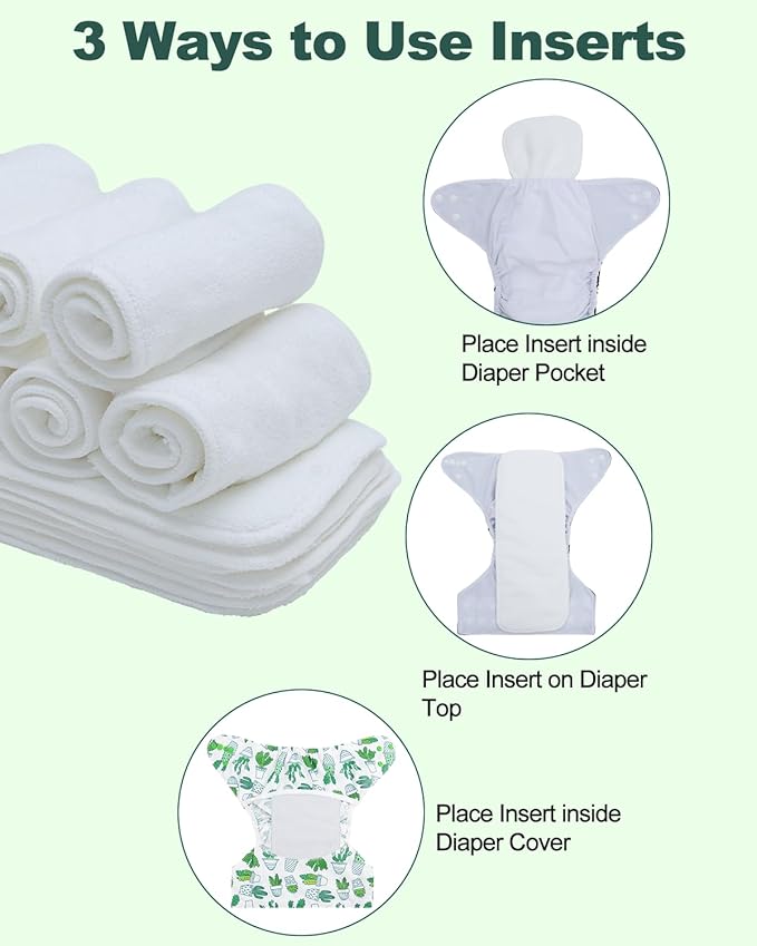 Babygoal Reusable Cloth Diaper Inserts Pack of 12, Absorbent & Breathable Liners, 3-Layer Microfiber Inserts for Cloth Diapers