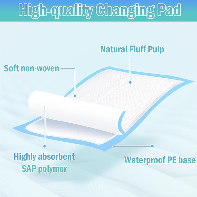 Rocinha 100 Pack Large Disposable Changing Pads for Baby 24 Inches x 17 Inches Disposable Underpads Waterproof Diaper Changing Pad Breathable Underpads Bed Table Protector Mat