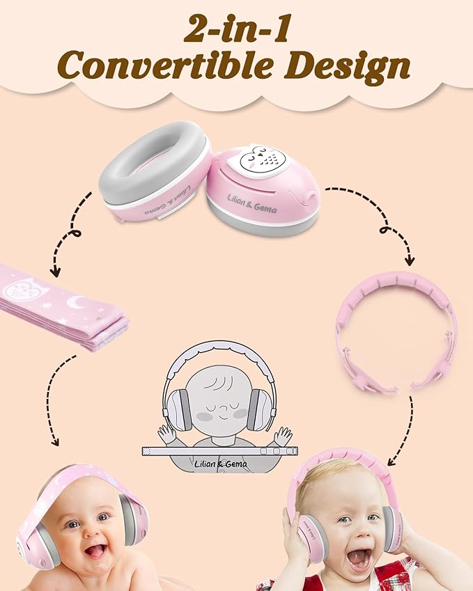 Lilian&Gema 2-in-1 Baby Ear Muffs Noise Protection up to 48 Months - Cute Owl Ear Protection for Infant & Toddler - Baby Airplane/Travel Essentials - Adjustable Noise Reduction Earmuffs, Pink