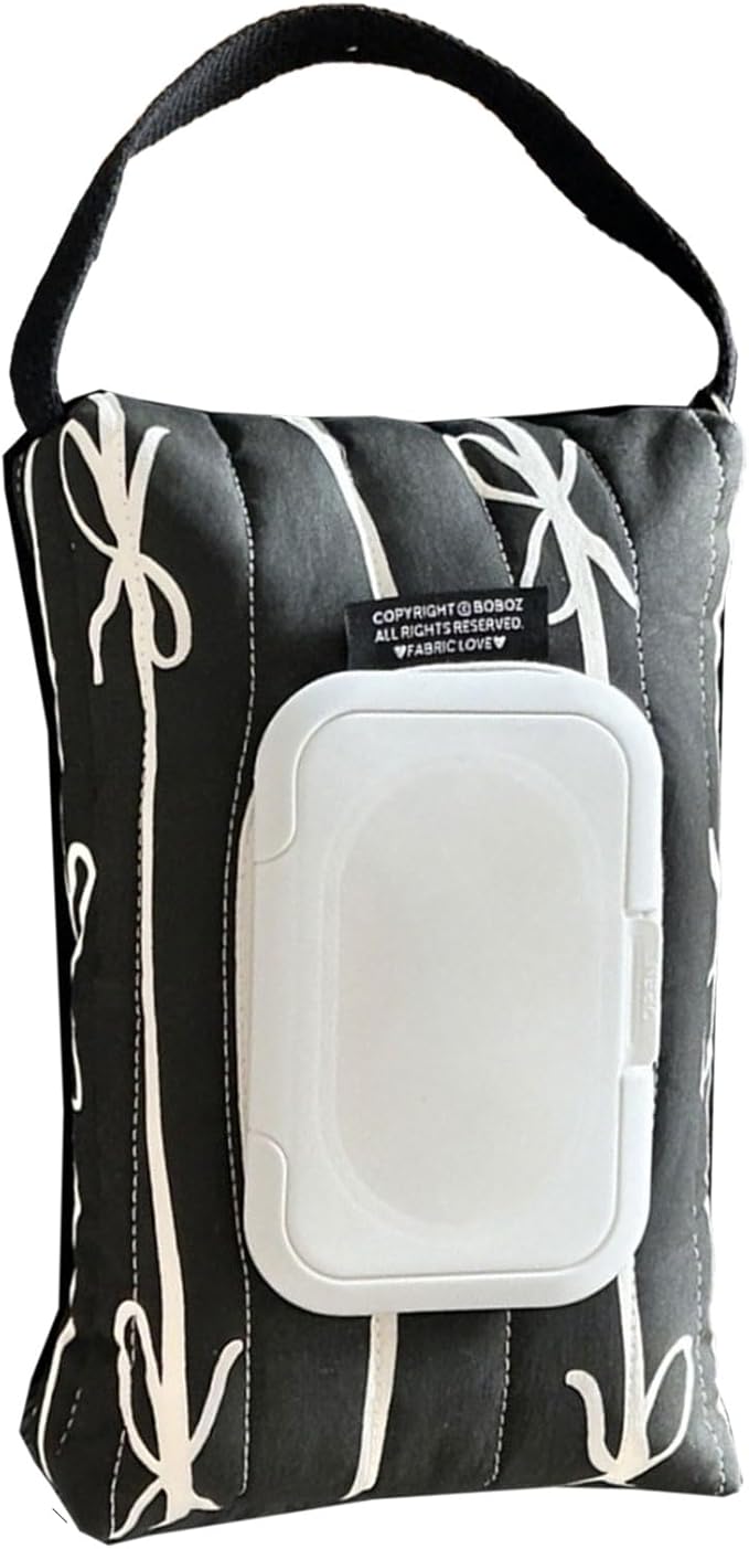 Travel Friendly Wet Wipe Storage Case Quilted Sturdy Cotton Storage Bag With Fashionable Stripe And Bowknot Detail
