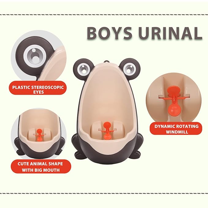 Frog Potty Training Urinal, Cute Frog Shape Cute Toddler Urinal Potty Training Urinal for Boys with Funny Aiming Target (Coffee)