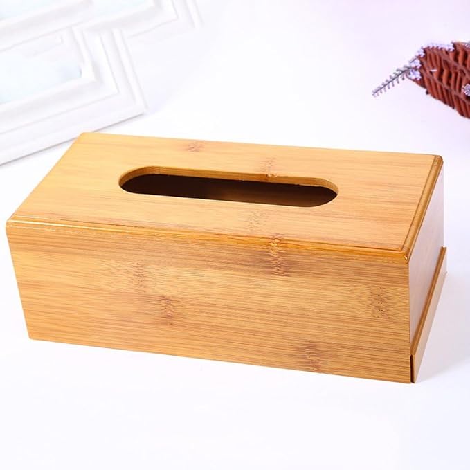 Bamboo Wooden Tissue Dispenser Box Rectangle Tissue Holder Standard Tissue Box Cover -Wet Wipe Case Baby Wipe Holder - Napkin Holder for Table
