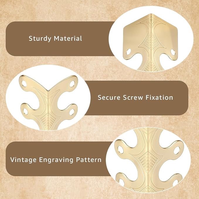 CRASPIRE 16Pcs Baseboard Corner Protectors Vintage Metal Rustic Decorative Guards Skirting Board Golden Safety Bracket with Screws for Wood Furniture Table Wall Edge Cover File Boxes Bookshelves
