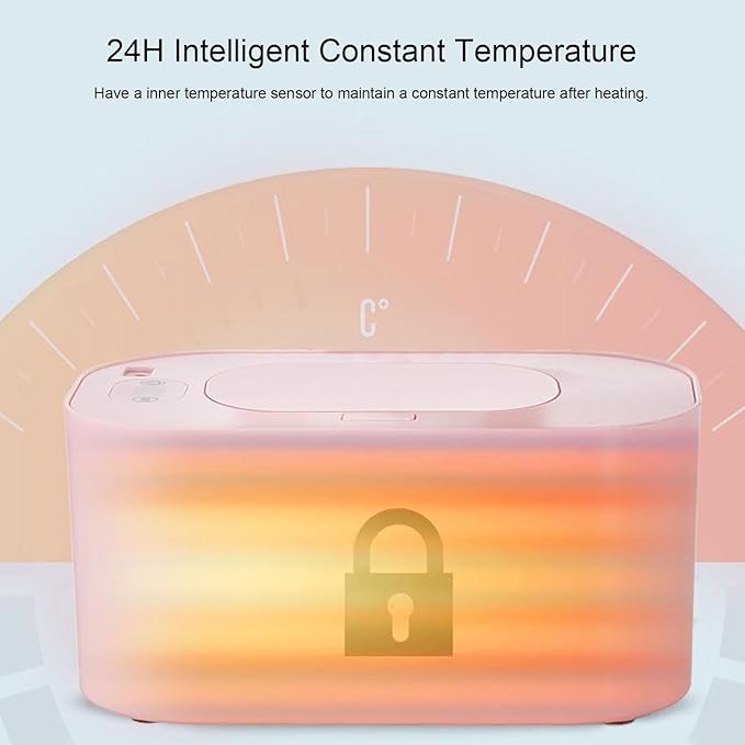 Baby Wipe Warmer, USB Constant Temperature Portable Wipe Heater Temperature Adjustment Warm Keeper Dispenser Large Capacity, Evenly Overall Heating 5V (Roseate)