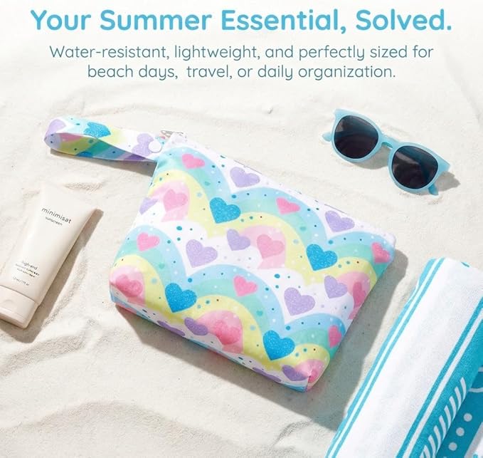 Waterproof Wet Bag with Wrist Strap, Reusable Zippered Pouch for Beach, Swim & Travel, Compact Cosmetic Toiletry Organizer Bag, 7.9 * 9.5 * 2 inches