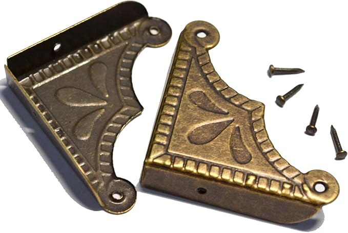 12 Pcs Vintage Bronze Corner Protectors Decorative Metal Edge Covers Antique Safety Guards Retro Right Angle Bracket with Nails for Furniture Edge Wood Case Corner Jewelry Box (Side Length:1-1/2")
