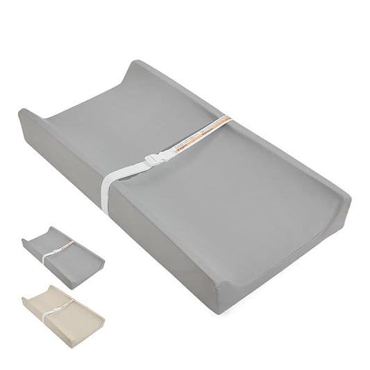 Baby Changing Pad, Waterproof & Wipeable Vegan Leather Diaper Changing Mat 31" x 16", Comfortable Soft Standard Size Infant Diaper Mat for Dresser and Table, Taupe (Grey)