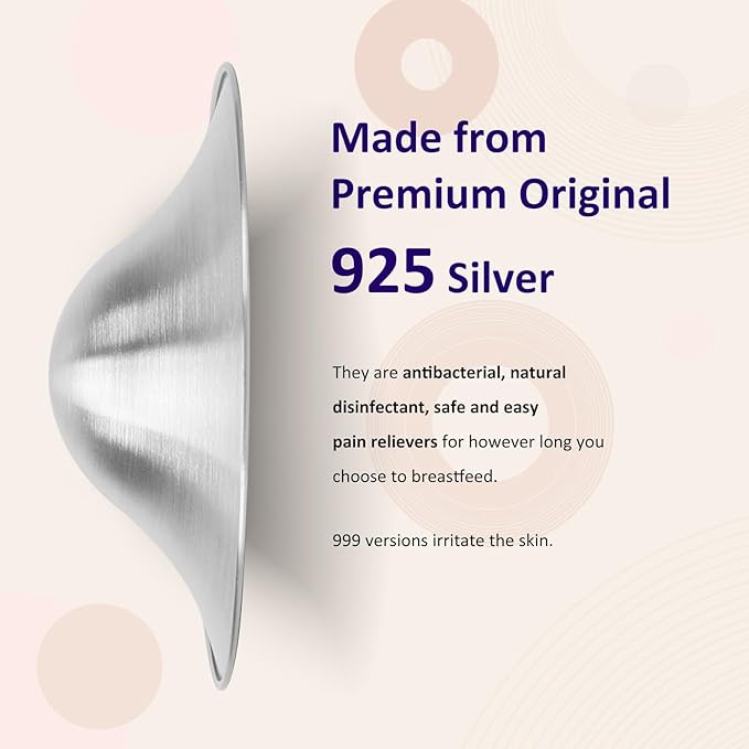 Original Silver Nursing Cups, 2 Pack Soothies Shields for Breastfeeding Newborn, Essentials, 100% Natural Safe Material for Nipple Protect and Soothe, 1 Pair Silver Shield - L