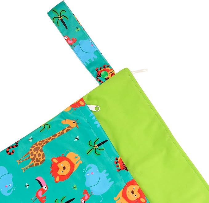 Grab and Go Wet Dry Cloth Diaper Bags -Waterproof Washable Reusable Diaper Organizer (simple bag, Animal Kingdom)