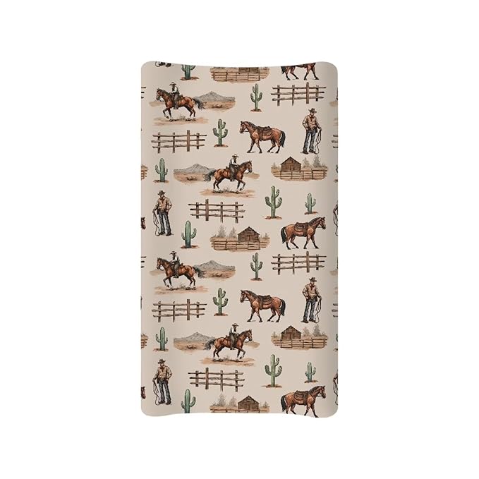 Diaper Changing Pad Cover for Baby Boys Western Horse Changing Pad Sheets Aztec Cowboy Changing Table Cover for Girls Newborn Fit for 32"x16" Changing Table Pad Cover