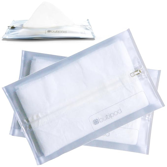 Butipods Reusable Travel Wipes Case - Portable Moisture-Retaining Pouch, Slim Holder and Convenient Container for Diaper Bag, Dispenser for Hand, Face, Makeup Removal, and Wet Wipes - Set of 2 (Clear)