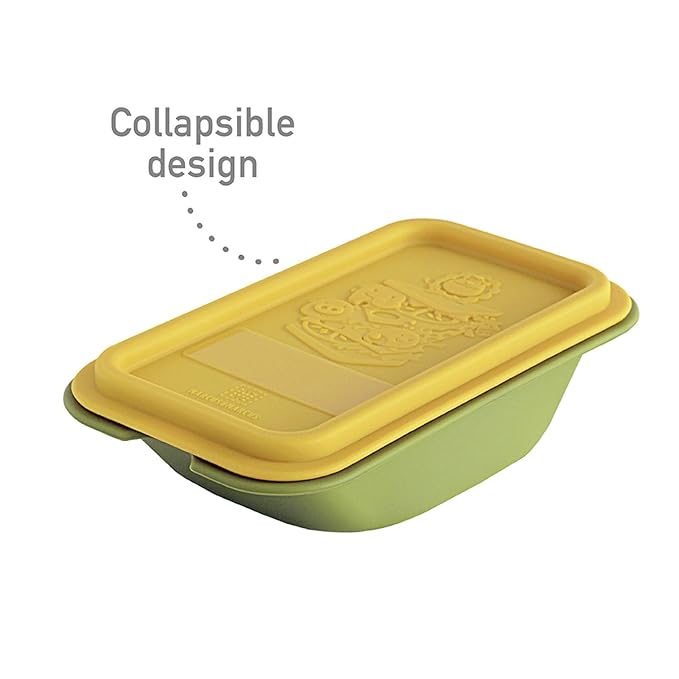 Collapsible Silicone Sandwich Container with Lid, Wedge Shape, Yellow, by Marcus & Marcus