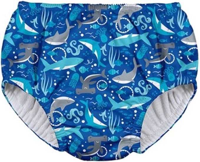 green sprouts Pull-up Reusable Absorbent Swim Diaper, Royal Blue Sharks, 24 Months