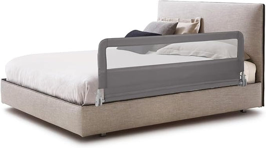 HONEY JOY Bed Rail for Toddlers, 59-in Extra Long, Portable Safety Bed Guardrail w/Double Safety Child Lock, Foldable Baby Bed Rail Guard, Fit King & Queen Full Twin Size Bed Mattress (1 Pack, Gray)
