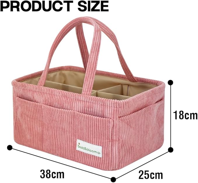 Buzz&Bloom Baby Diaper Caddy Organizer, Stylish Storage Basket for Newborn Essentials and Diaper Station, Gift for Baby Shower and Registry Must-Have (Pink)