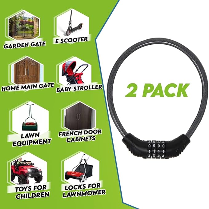 Urban August Fridge Lock: Multi-Functional Cable Combination Lock, for French-Door Refrigerators and Cabinets. Great Fridge Lock for Children or Adults (Two)