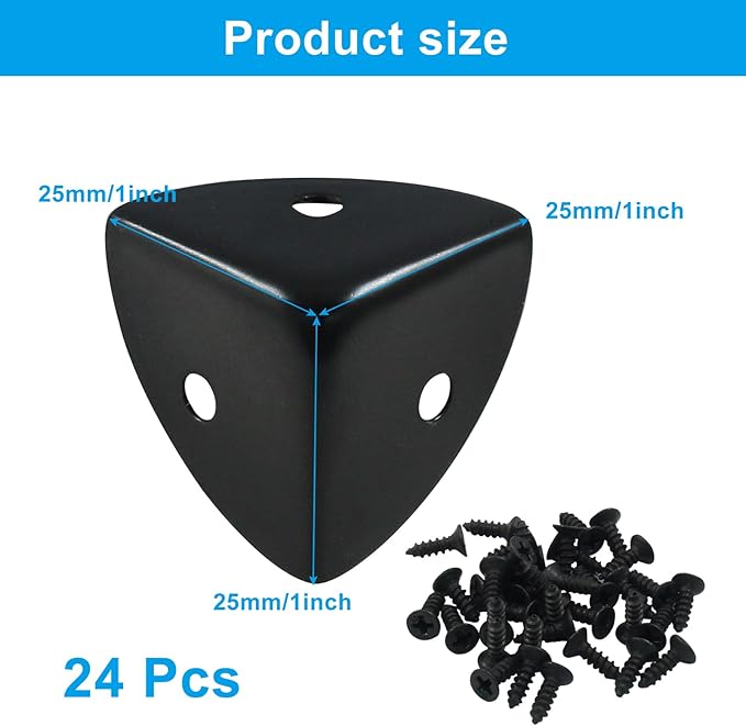 24 Pcs Metal Corner Protectors Black Edge Guard Furniture Edge Corner Cover Angle Corner Brackets with Mounting Screws for Box Table Cabinet(1"x1"x1")