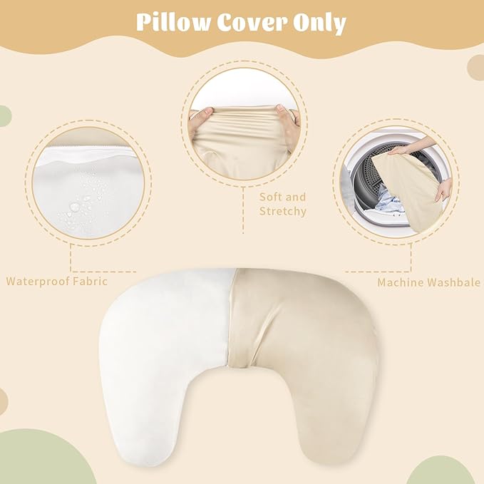 Hooyax Waterproof Nursing Pillow Cover, Stretchy Nursing Covers for New-Designed Breastfeeding Pillows, Adorable Infant Feeding Pillow Slipcover for Baby Boy and Girls (Khaki)