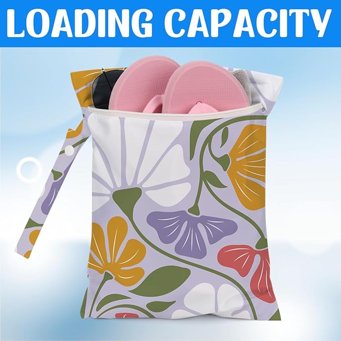 Wet Dry Wet Bag for Swimsuit Towel Baby Travel Cloth Diapers Beach Gym Toiletries Makeup Storage Bag Summer Vacation Essential Holiday Summer Vibes Boho Flower