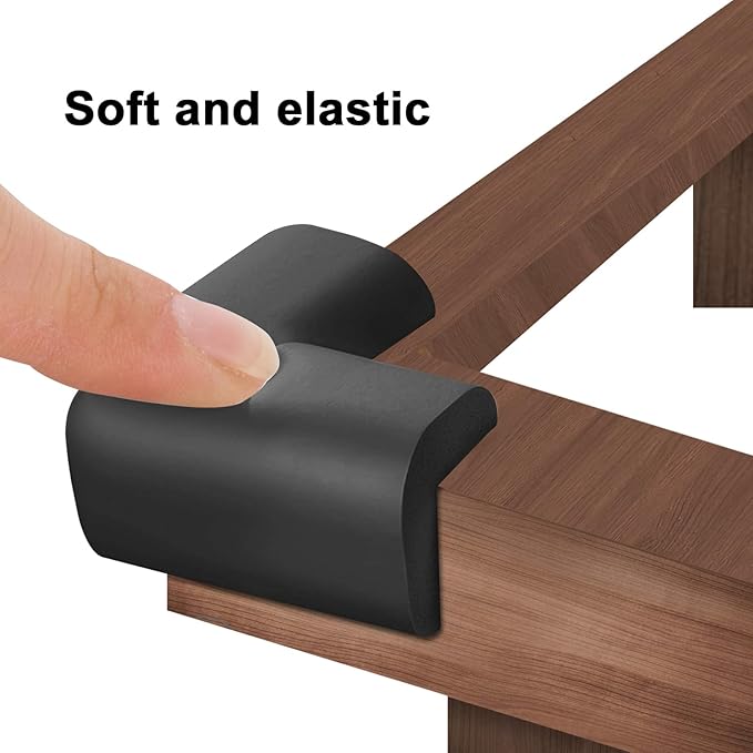 Bed Frame Corner Protector Black: 4 Pack Foam Rubber Guards Bumpers for Bed Table Cabinet Corner Safe Impact Absorption for Kids & Seniors (4, Black)