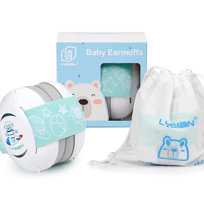 LYSIAN Baby Headphones Hearing Protection Ear Muffs for Infants 0-3 Years with Elastic Headband, Noise Cancelling Baby Earmuffs for Parade Fireworks, Festival, Sleep, Travel, Plane (White)