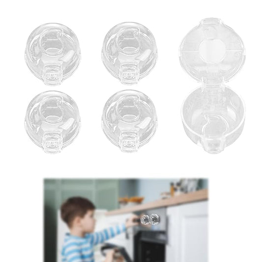 5Pack Stove Knob Safety Covers, Baby Proofing Gas Stove Knob Locks, Adult Quick Unlock Oven Child Safety Lock with 3M Adhesive for Child Safety and Pets
