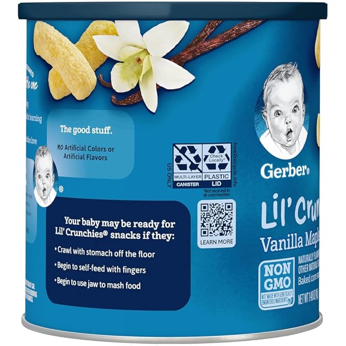 Gerber Snacks for Baby Lil Crunchies Vanilla Maple, 1.48 Oz Can (Pack of 2)