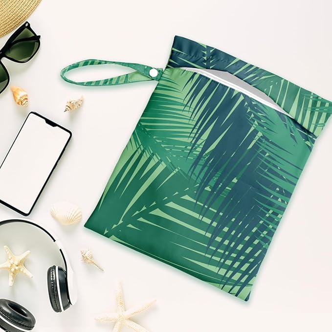 Wet Dry Bag, Wet Bag for Swimsuit, Travel, Beach, Pool, Diapers, Dirty Yoga Gym Clothes, Makeup Bag, Summer Vacation Essentials Tropical Palm Leaves Decor