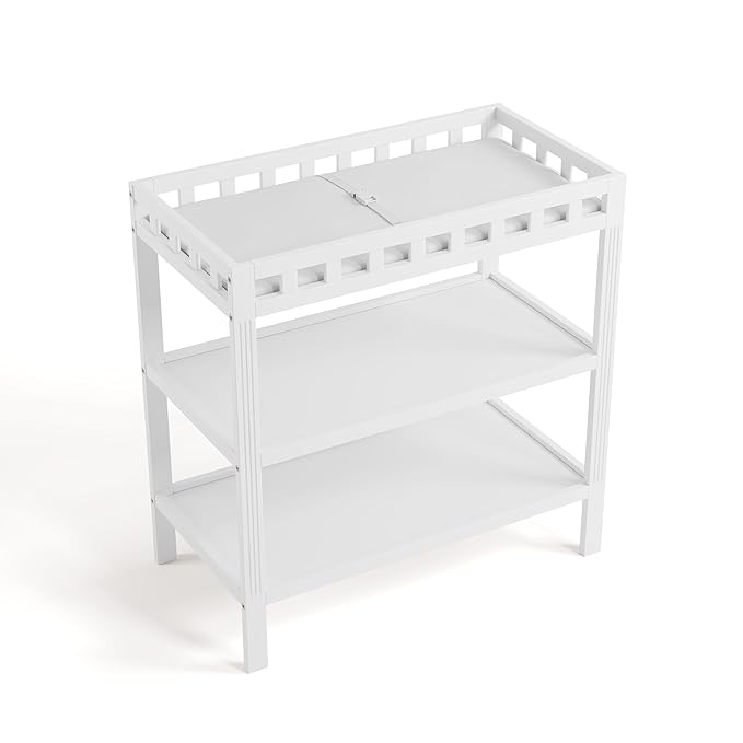 Storkcraft Morningside Changing Table (White) – GREENGUARD Gold Certified Baby Changing Table, Includes Waterproof Diaper Changing Pad, Easy 30-Minute Assembly, 2 Open Shelves for Storage