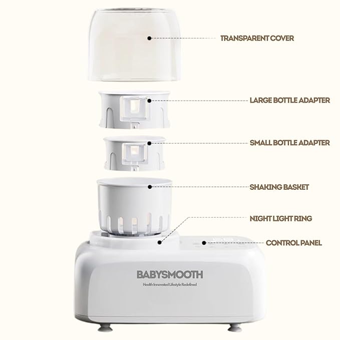 Bottle Warmer & Mixer, Babysmooth Waterless Baby Bottle Warmer with Silent Shake, Fast Heat, Night Light for Nighttime Feeding, One-Touch Easy Use, Adjustable Temperature & Time, Thaw & Keep Warm