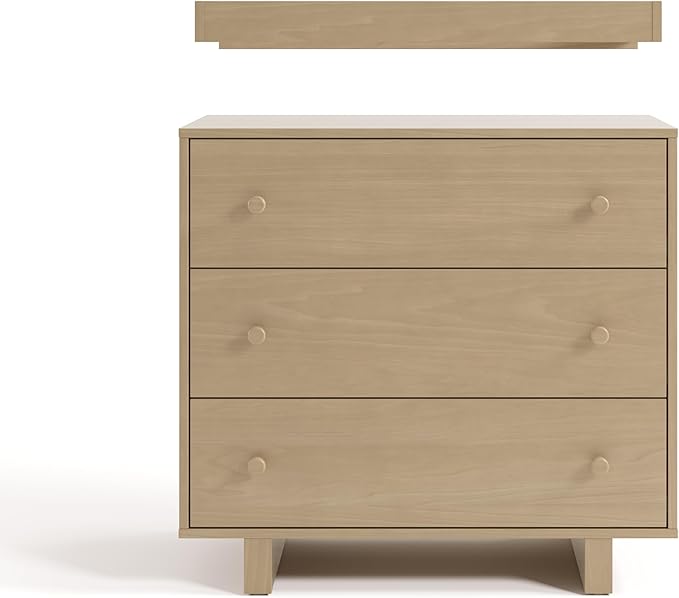 Storkcraft Texas 3 Drawer Chest with Removable Changing Table Topper (Driftwood) – GREENGUARD Gold Certified Baby Dresser, Interlocking Drawer System for Nursery & Kids’ Bedroom Dresser