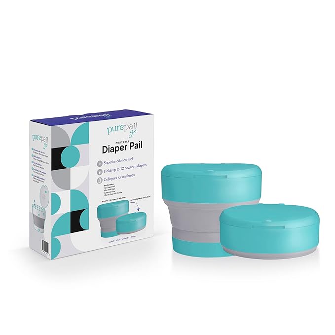 Go Portable Diaper Pail — Aqua — Superior Odor Control with No Added Fragrance — Collapses for On-The-Go — Compact & Space-Saving