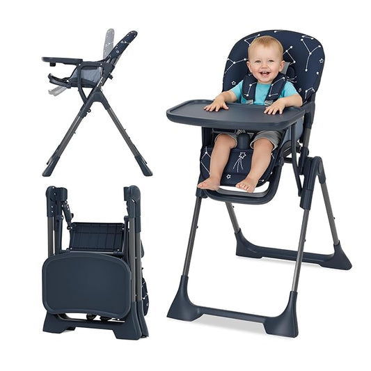 GarveeHome Baby High Chair, Foldable Feeding Chairs for Babies and Toddlers, Adjustable Height/Backrest/Footrest, Removable Tray, Fast Folding Blue
