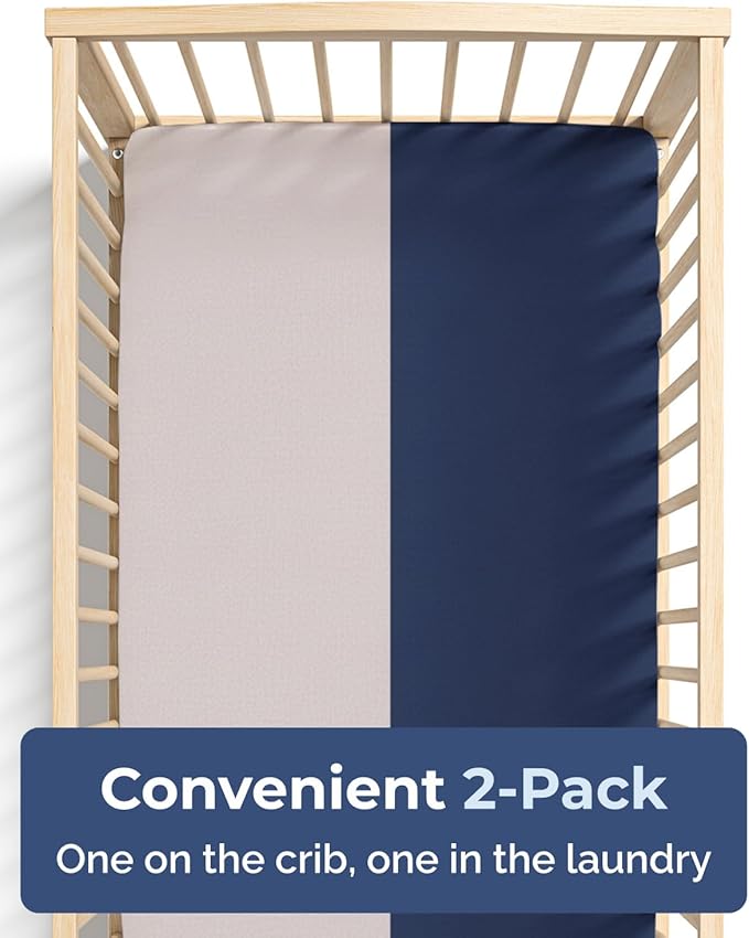 Changing Pad Cover - Pack of 2 Soft Unisex Diaper Change Microfiber Table Sheets - Fits 32"x16" Contoured Pad - Changing Pad Cover for Baby Boys & Girls - Snug, Machine Washable - Oeko-Tex, Grey/Navy