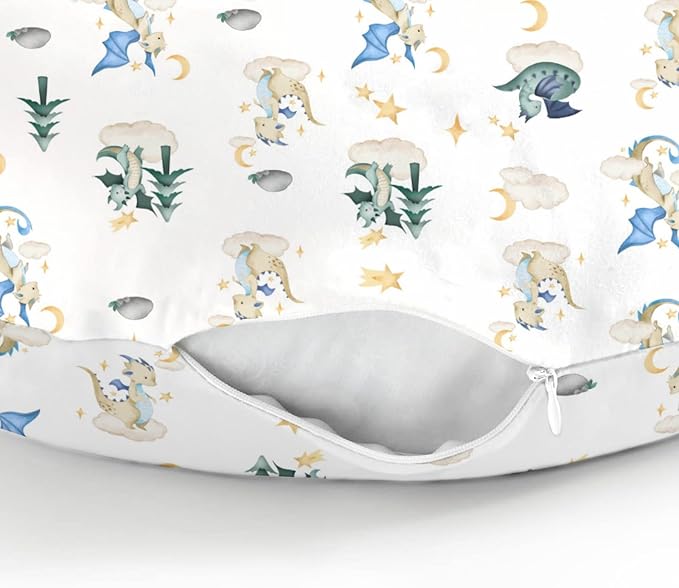 Fantasy Dragon Baby Nursing Pillow Covers for Boy Girl Fairytale Dragons Moon Stars Clouds Trees Nursery Pillowcase for Breastfeeding Pillows Myth Animal Soft Stretchy Slipcovers for Newborn Infant