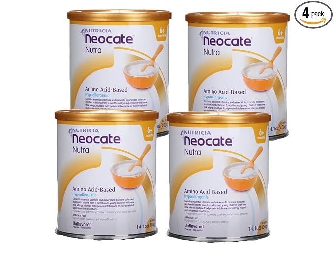 Nutricia Neocate Nutra - Amino Acid-Based, Dairy-free, Hypoallergenic Solid Food with a Cereal-Style Consistency - With Calcium, Vitamin D, and Iron - 14.1 Oz Can (Pack of 4)