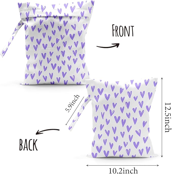 Waterproof Cloth Diaper Wet Dry Bag Reusable Travel Beach Pool Daycare Soiled Toddler Items Yoga Gym Bag for Swimsuits Wet Clothes Bags - Purple Heart Pattern