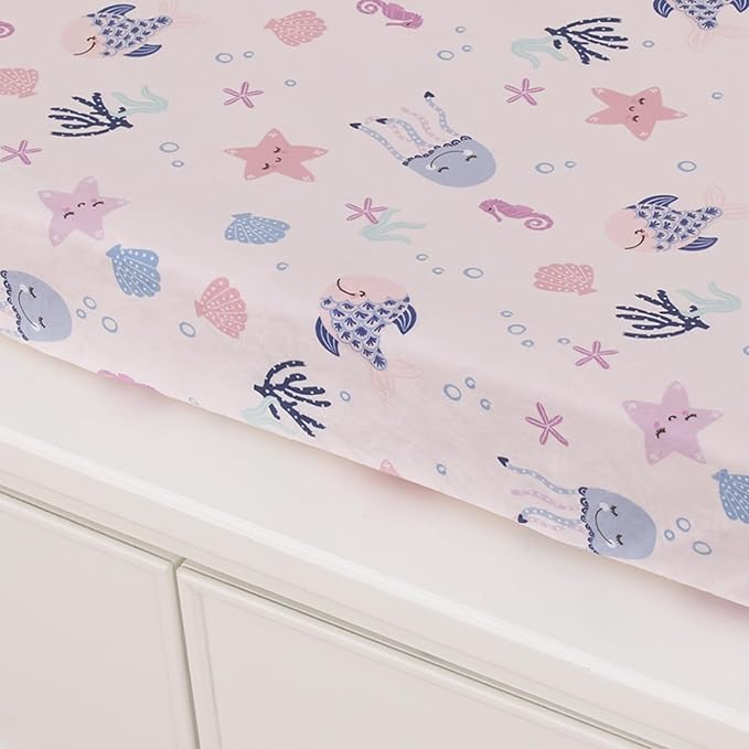 NoJo Mermaid Lagoon Pink, and Blue Sea Friends Super Soft Contoured Changing Pad Cover