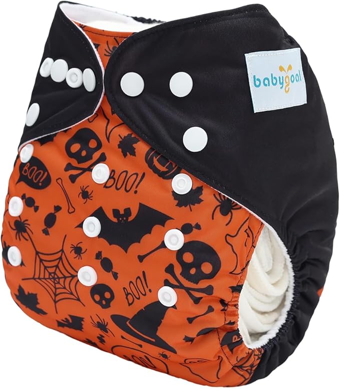 babygoal Halloween Cloth Diaper with Insert for Baby Boys and Girls 8-35lbs, Reusable Adjustable and Washable Nappy
