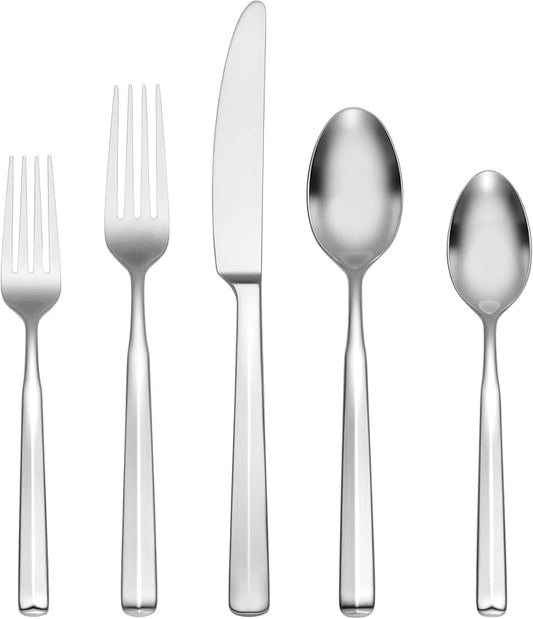 Oneida Silverware Set, Ryder Satin 20-Piece Flatware Set, Service For 4, 18/0 Stainless Steel, Dishwasher Safe, Cutlery Sets, Kitchen Utensils Sets, Knives Spoons And Forks, Home (Silver, 20 Pieces)